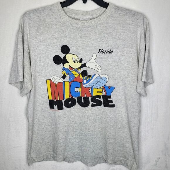 Vintage Mickey Mouse Florida Single Stitch Gray Mickey Mouse T-Shirt Size Large - Picture 1 of 6